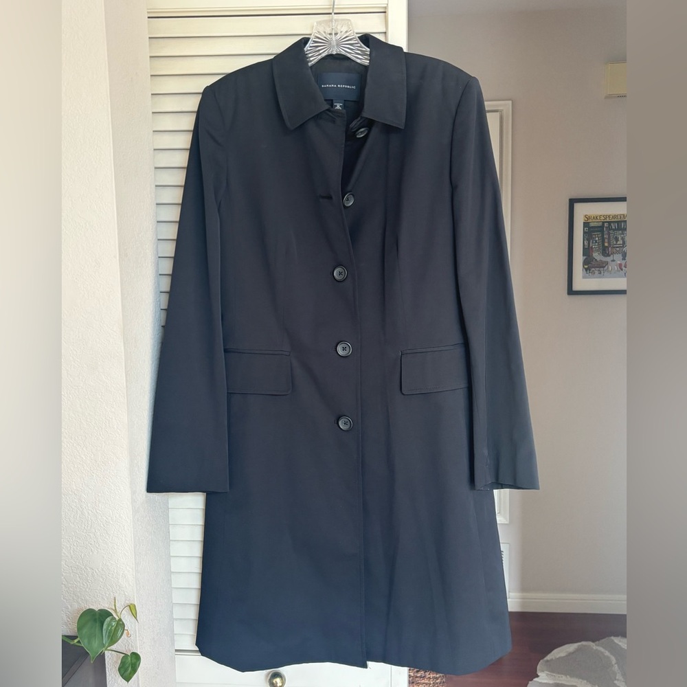 Banana Republic Black Stretch Button Front Lined Trench Coat Size M